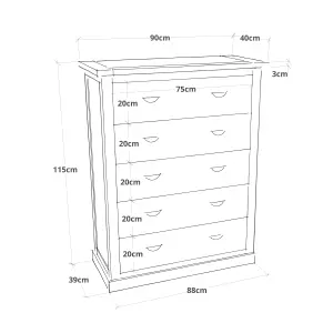 Lucca 5 Drawer Chest of Drawers Brass Cup Handle