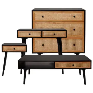 Leona Textured Matt black rattan effect MDF 3 Drawer Rattan Chest of drawers (H)780mm (W)800mm (D)400mm