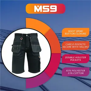 MS9 Mens Cargo Redhawk Holster Pockets Painter Tactical Work Working Shorts T5, Black - 30W