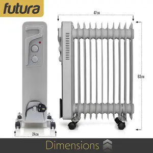 Futura Oil Filled Portable Radiator Heater 2500W 3 Heat Settings 11 Fin