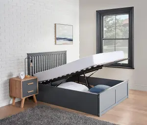 Grey KING SIZE Wooden Ottoman Bed Frame