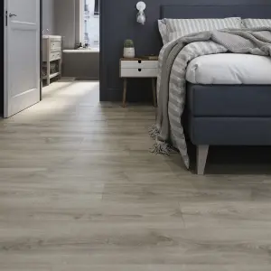 GoodHome Cleobury Grey Structured Oak effect Laminate flooring Sample