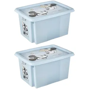 Set of 2 Mickey Mouse Turn Around Stackable Box 15 Litre with Lid - Cloudy Blue