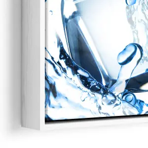 Fruit Water Splash Ice Cubes Kitchen CANVAS FLOATER FRAME Wall Art Print Picture White Frame (H)46cm x (W)30cm