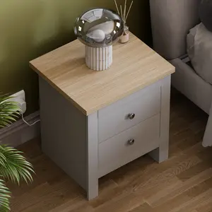 Morley 2 Drawer Bedside Table Grey