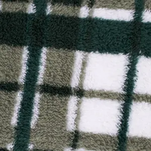 Check Tartan Teddy Fleece Throw Over Bed Blanket Warm Soft, Green - 125 x 150cm