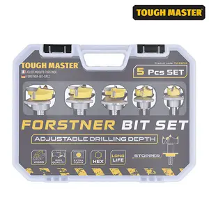 TOUGH MASTER Forstner Router Bit Set 5 piece 15, 20, 25, 30, 35mm, 8-10mm hex shank (TM-RBF5S)