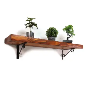 Wooden Rustic Shelf with Bracket WOP Black 220mm 9 inches Teak Length of 180cm