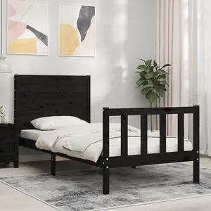 Berkfield Bed Frame with Headboard Black 90x200 cm Solid Wood