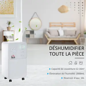 HOMCOM 2L Portable Quiet Dehumidifier, 12L/Day Electric Air De-Humidifier