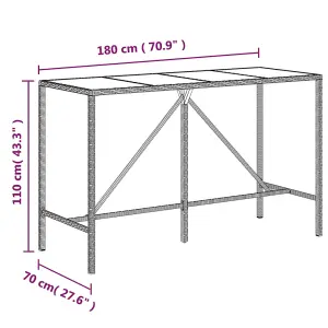 Berkfield Bar Table with Glass Top Brown 180x70x110 cm Poly Rattan