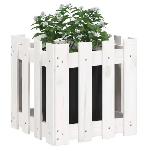 Berkfield Garden Planter with Fence Design White 40x40x40 cm Solid Wood Pine