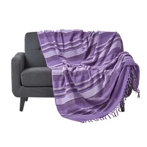 Homescapes Cotton Morocco Striped Mauve Throw, 225 x 255 cm