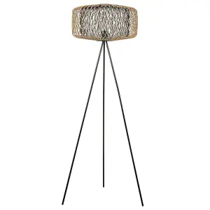 Bamboo Tripod Floor Lamp Light Wood and Black JAVARI