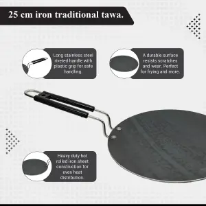 Buckingham Traditional Tawa Crepe pan  25 cm , Premium Iron