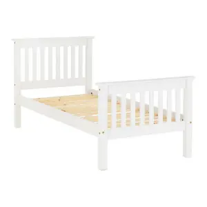 Monaco Single Solid Pine High Foot End Bed Frame in White