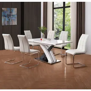 Axara Large Extending Grey Dining Table 6 Paris White Chairs