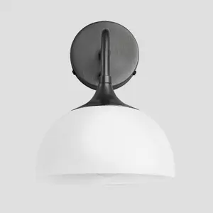 Industville Chelsea Opal Glass Dome Wall Light, 8 Inch, White, Pewter Holder