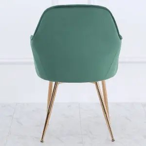 Set of 2 Green Frosted Velvet Dining Chairs Set Kitchen Chair Armchair with Metal Legs