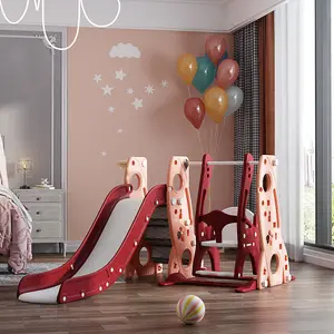 4 in 1 Pink and Red Toddler Slide and Swing Set Play Set with Basketball Hoop W 1200 x D 1840 x H 940 mm