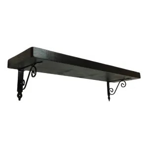 Solid Wood Handmade Rustical Shelf Black Ash 175mm 7 inch with Black Metal Bracket WOZ Length of 40cm