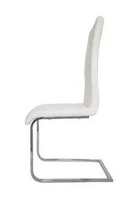 Pair of Cantilever Faux Leather Dining Chairs in Pure White