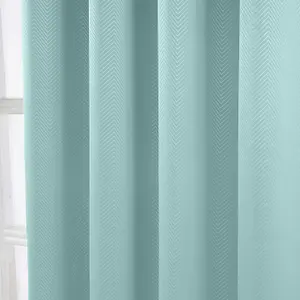 Homescapes Pastel Blue Herringbone Chevron Blackout Thermal Curtains Pair Eyelet Style, 45x72"