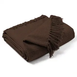 EHC Waffle Cotton Woven Super Giant Sofa Throw, Up to 4 Seater Sofa/ Super King Size Bed 250 x 380 cm, Chocolate