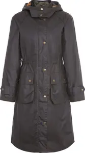 Women's Barbour Long Cannich Waxed Jacket - Olive / Classic Tartan - UK: 8