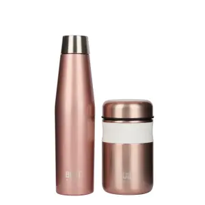 BUILT Apex 2 Piece Insulated Water Bottle & Food Flask Lunch Set, Rose Gold