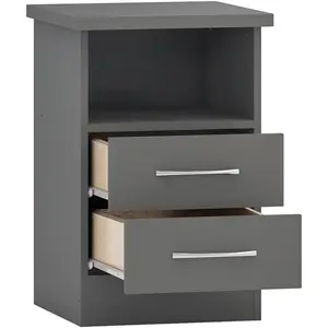 Cascio 2 Drawer Bedside Table 3D Effect Grey