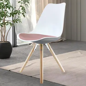 Soho White & Blush Pink Plastic Dining Chair with Pyramid Light Wood Legs