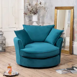 Havana Velvet Fabric Swivel Based Base Cuddle Chair - Teal