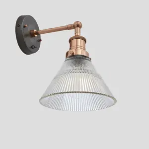 Industville Brooklyn Glass Funnel Wall Light, 7 Inch, Copper Holder