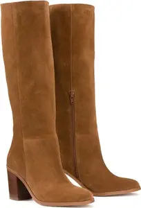 Women's Signatures Knee-High Boots In Suede With Block Heel In Brown - Size: 37 (4) By La Redoute