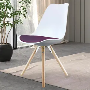 Soho White & Purple Plastic Dining Chair with Pyramid Light Wood Legs