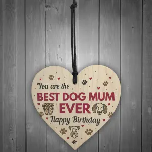 Red Ocean Funny Mum Birthday Gift Mum Birthday Card Wooden Heart Best Dog Mum Gifts Humour Dog Gifts