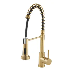 Stainless Steel and Brass Lever Faucet Commercial Swivel Pull Down Kitchen Faucet in Gold