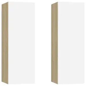 Berkfield TV Cabinets 2 pcs White and Sonoma Oak 30.5x30x90 cm Engineered Wood