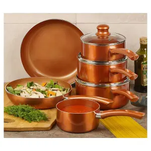 URBN-CHEF 6 PCS  Ceramic Copper Induction Cooking Pots Lid Saucepans Cookware Set