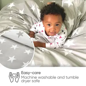 Bloomsbury Mill - Grey and White Stars Reversible Toddler Cot Bed Duvet Cover and Pillowcase Set - Cot Bed - 150 x 120cm