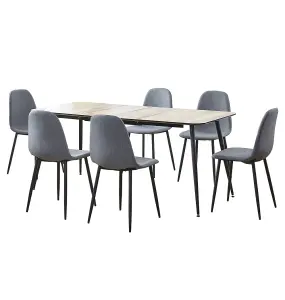 Hallowood Furniture Cullompton Large Extending Dining Table with Light Oak Effect Top (120-180cm) with 6 Chairs