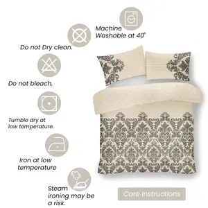 Kern Cotton Blend Damask Duvet Cover Set with Pillowcases Cream / Double - 2 Standard Pillowcases