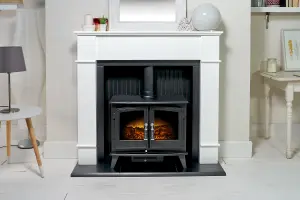 Adam Oxford Stove Fireplace in Pure White with Woodhouse Electric Stove in Black, 48 Inch