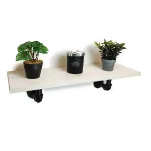 Solid Pine Rustical Shelf White Black Industrial Pipe Bracket 20x80cm