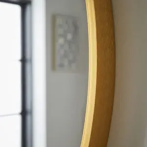 Wall Mirror Bexley Round Shaped with Brushed Gold Aluminium Frame- Diameter 80cm for Lounge Exuding Opulence, Art Deco home