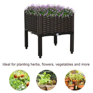 Outsunny Elevated Flower Bed Vegetable Herb Planter Plastic, Brown