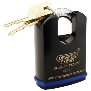 Draper Expert 61mm Heavy Duty Padlock and 2 Keys with Shrouded Shackle 64198