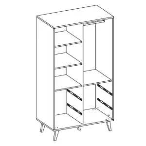 Elegant White Matt Hinged Wardrobe W104cm H202cm D55cm with Leather Handles & Wooden Legs