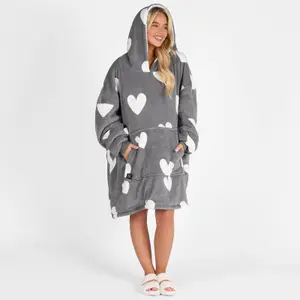 Heart Heated Hoodie Blanket Electric Sherpa Fleece Oversized Throw, Charcoal